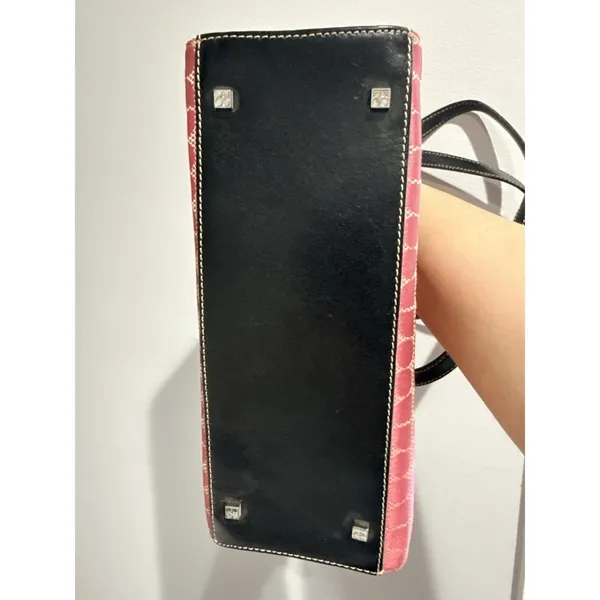 Kate Spade‎ Vintage Pink Logo Print Handbag Purse Black Trim 1 - Image 7