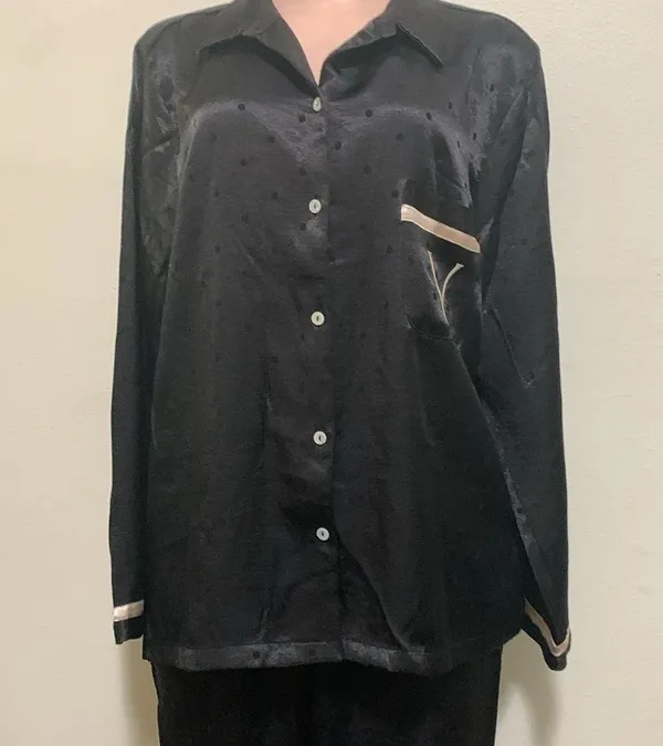 Victoria's Secret black silky polka dot black woman pajama set size XL drawstring - Image 2