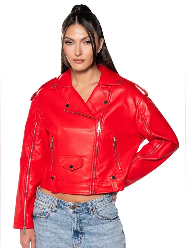 🆕 AKIRA Hot Cropped Aussy Moto Bomber Jacket Vegan Leather NWOT - Image 2