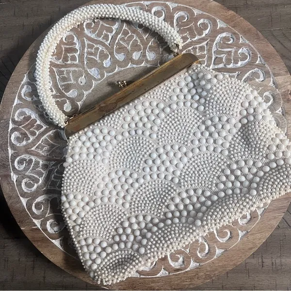 Vintage beaded ivory bag - Image 5