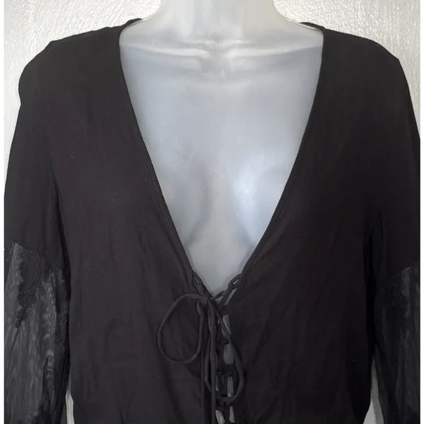 Young Fabulous & Broke Shorts Romper Size Small Black Lace Up Renaissance Gothic - Image 3