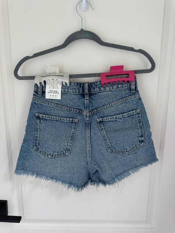 ZARA High-Rise Split Shorts in Blue Denim - Image 2
