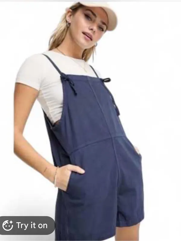 NWT Monki lightweight denim playsuit in navy Shortalls Romper Small - Image 4