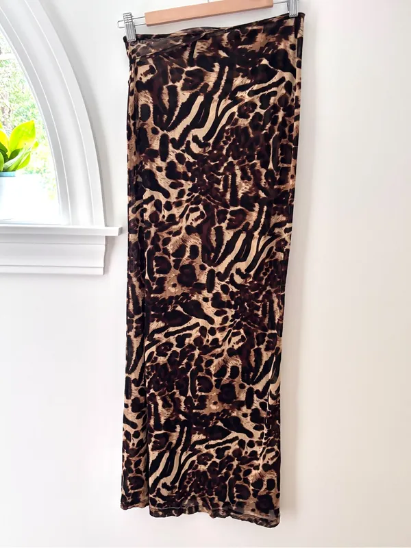 Sasha Therese Aubrey Maxi Skirt Leopard Print Mesh Sheer Cut Out XS⁠ Resortwear - Image 10