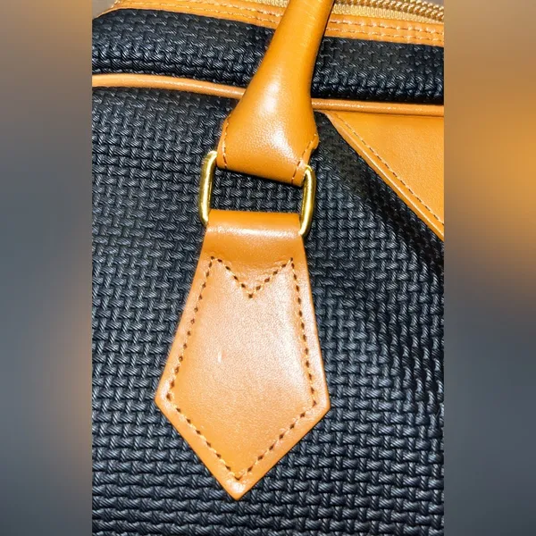 YVES SAINT LAURENT Vintage Leather-Trim Woven Boston Bag - Image 6