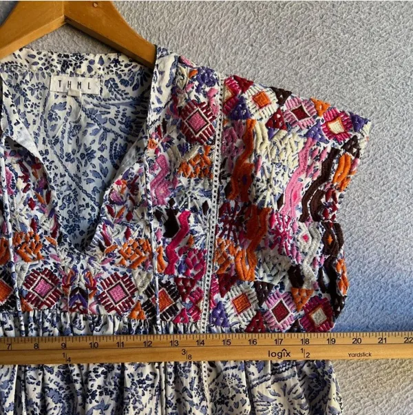 THML Blouse Floral Embroidery Tiered Boho Peasant Hippie Tassled - Image 5