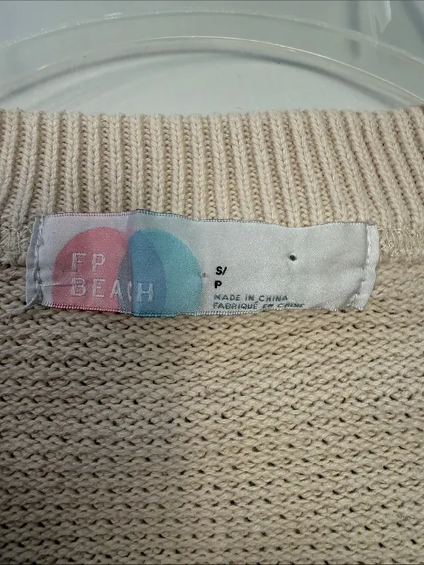 Free People Beach "Hailee" Waffle-Knit Henley Sweater size small cream beige - Image 2