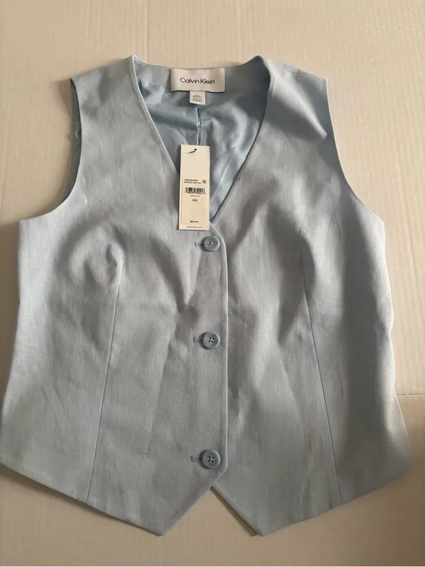 New Calvin Klein Linen Blend Button Front Vest-S - Image 4