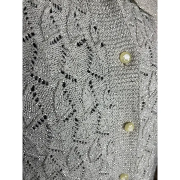 Sherry Gale crocheted sweater cape gray silver metallic 1950s - Image 4