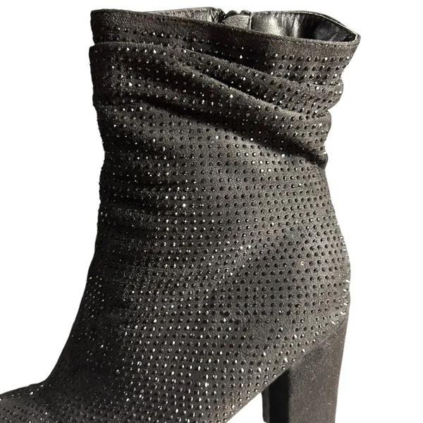 Boots Ankle Black SZ 9 Sparkle Slouch Block Heel Zip Side Forever Booties Goth - Image 4