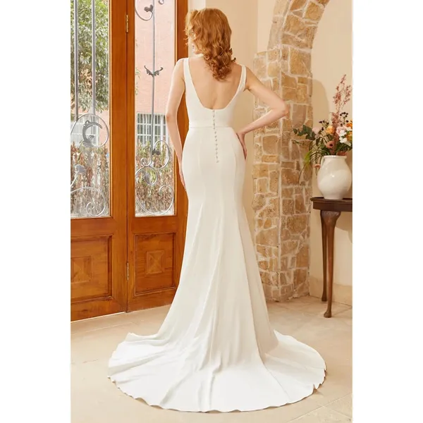 NWT Zapaka White Mermaid Square Neck Satin Long Wedding Dress with Sweep Train L - Image 2