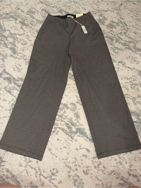 Max Studio London Wide Leg Trousers Black White Micro Check L NWT - Image 2