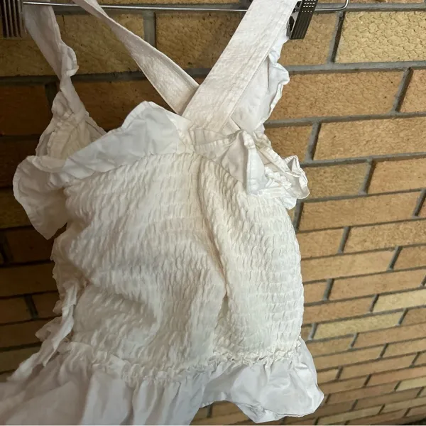 Maeve Anthropologie Smocked Ruffle Tank Ivory/White Size Small - Image 6