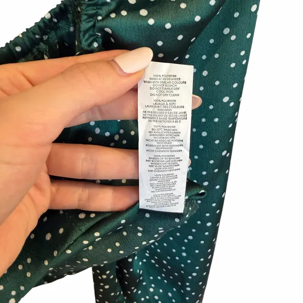 NWT Nasty Gal Green Polka Dot Satin Two Piece Set Crop Top & Wide Leg Pants - Image 9