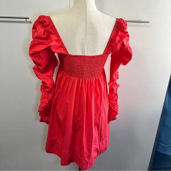 Free People Lindsay Mini Dress S Coral Pink Puff Sleeve Coastal Resort Cruise - Image 8