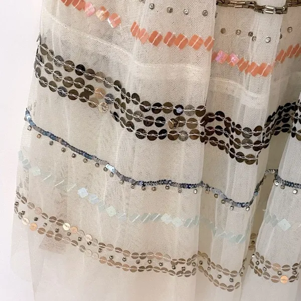Free People Mercury Sheer Beaded Blouse Tank Top S Tiered Boho Fairy Festival - Image 10