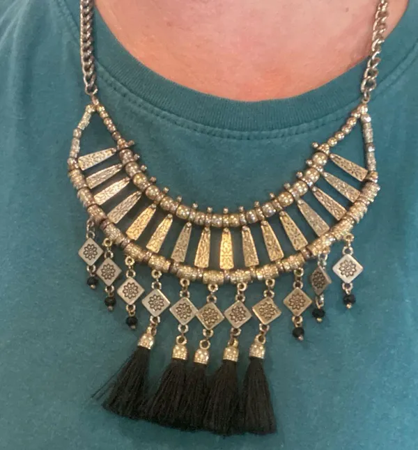 Free People Y2k festival boho goth fringe tassel statement necklace silver black - Image 3