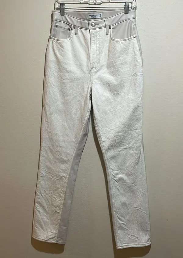 Abercrombie & Fitch LONG Curve Love Slim Straight Faux Leather Denim Jeans 29/8L - Image 5