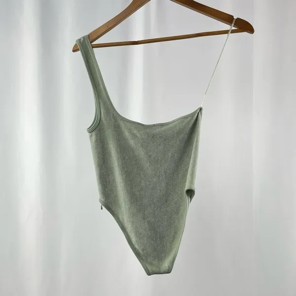 NEW Zara Terrycloth One‎ Shoulder Bodysuit in Mint Green Size Extra Small - Image 4