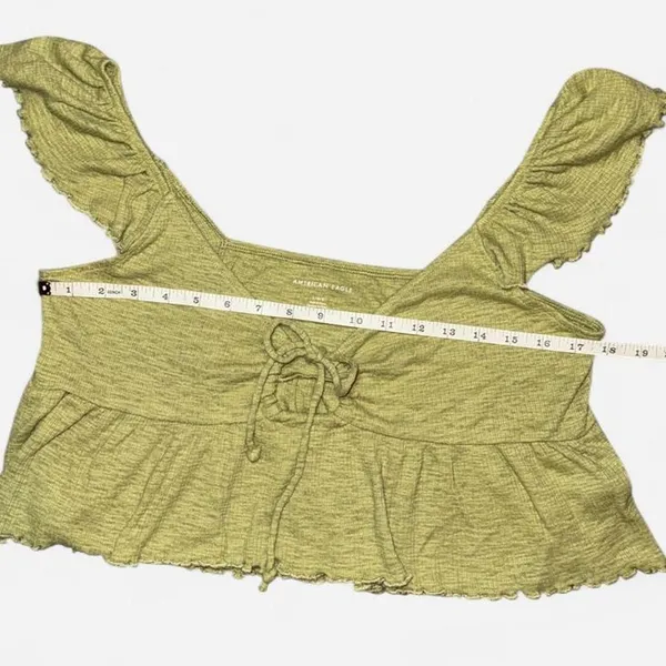 American Eagle Light Green Ruffle Peplum Crop Top with Front Tie - Image 2