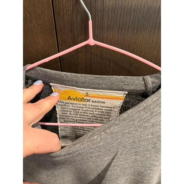 Aviator Nation Bolt Crewneck Sweatshirt gray lightning bolt women's small - Image 3
