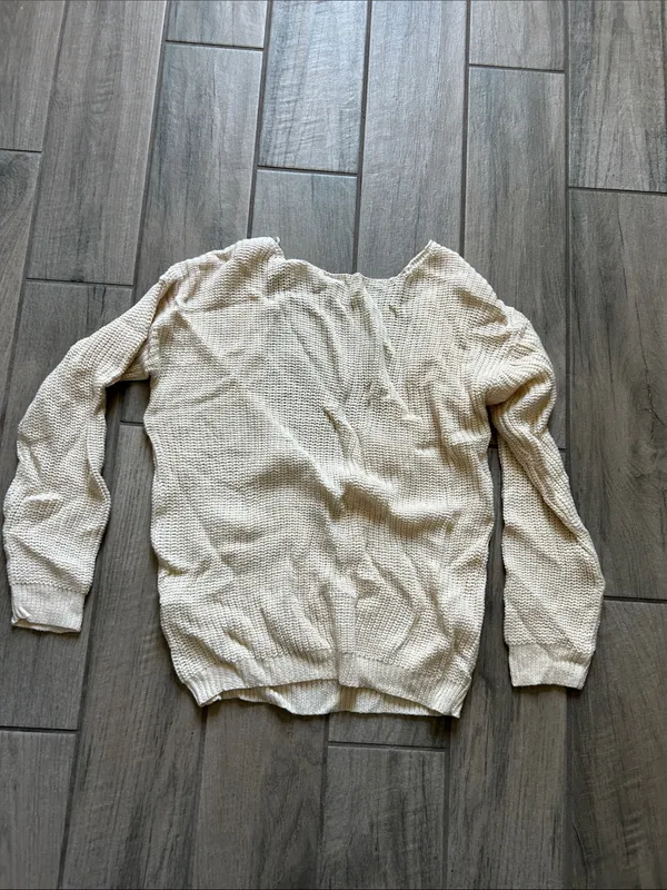 Nasty Gal Cream Waffle Knit Crewneck Sweater - Image 2