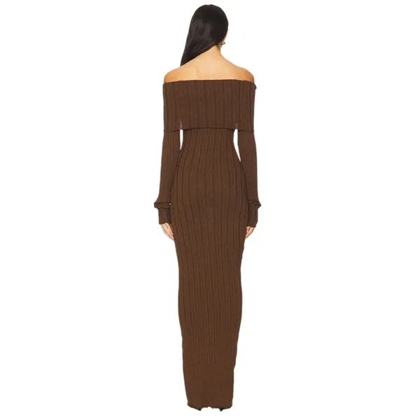 SNDYS Baha Off The Shoulder Maxi Dress in Cocoa Medium New Womens Long Gown - Image 2