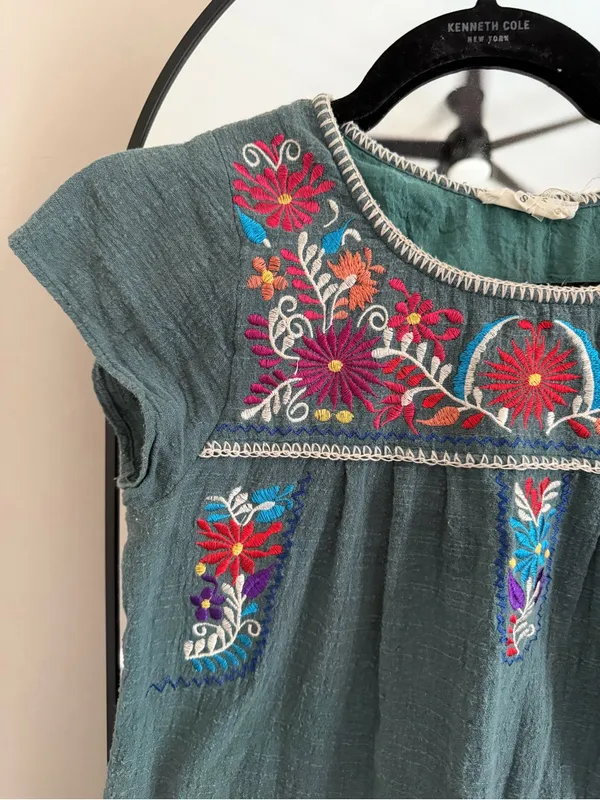 entro Teal Embroidered Mini Dress with Multicolor Floral Accents - Image 2