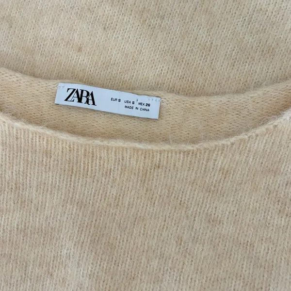 ZARA Bateau Neck Cropped Sweater Wool Solid Ivory‎ Pullover Knit Knitwear Small - Image 10