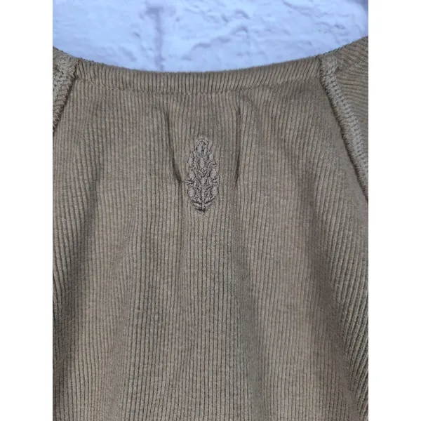 FP Movement Free People Ribbed Corset Top Brown Tan Short Sleeve Zip Medium S - Image 5