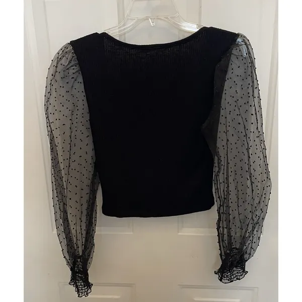 Altar'd State Black Top Sheer‎ Puff Sleeves Polka Dot Twee Whimsigoth Womens M - Image 5