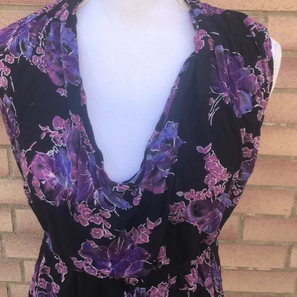 Free People Mini Dress S/P Black Purple Floral Cowl Neck Sleeveless‎ Boho - Image 6