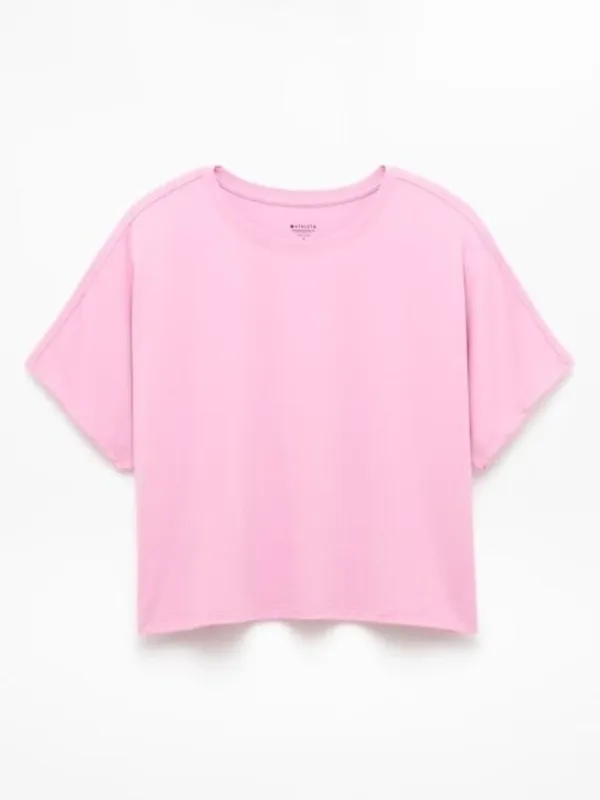 New Athleta L With Ease Crop Tee Waterlilly Pink Large Regular Short Sleeve - Image 6