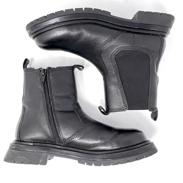 Zara Chelsea Black Leather Inside Zip Platform Lug Sole Ankle Boots EU 36 (US 6) - Image 3