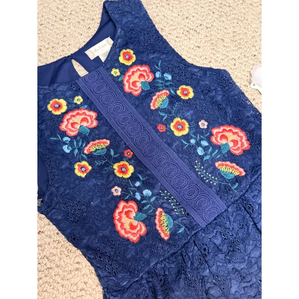 Altar'd State Floral Embroidered Lace Dress Navy Sleeveless Boho Cottagecore M - Image 8