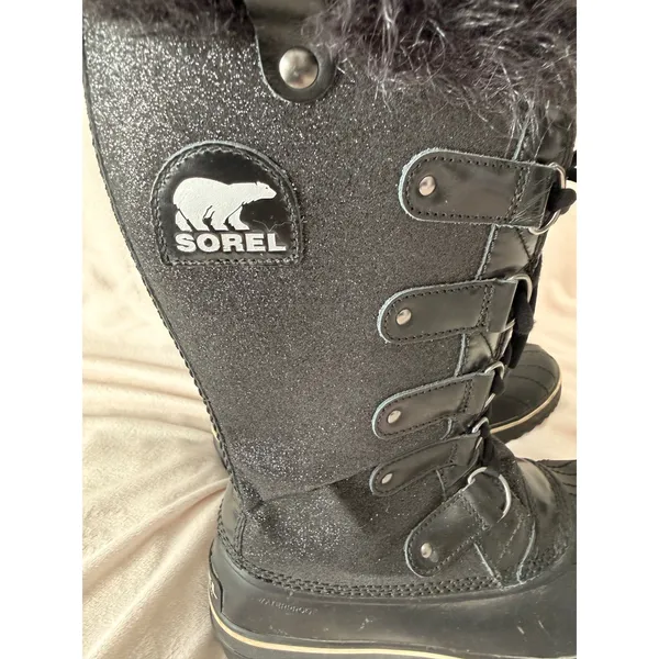 Sorel Joan of Arctic Black Glitter Faux Fur Waterproof Winter Boots Size 9 - Image 4