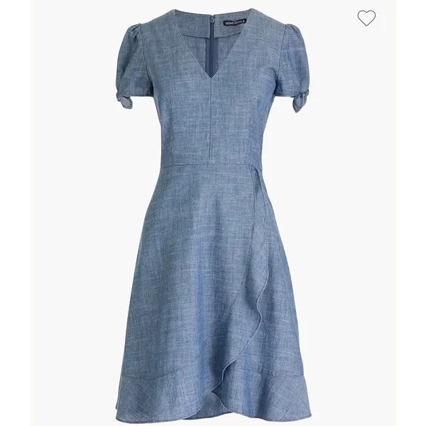 J.Crew‎ Chambray Denim Fit & Flare Dress Size 4 Blue V-Neck Flutter Sleeve - Image 2