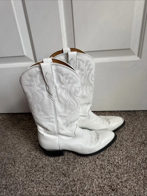 Shyanne White Leather Western Cowboy Boots - Image 3