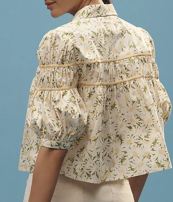 Anthropologie The Leandra Shirred Yoke Blouse by Maeve, Size XS - Image 3