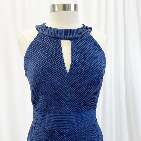 Eliza J Womens 12 Halter Neck Sheath Dress Navy‎ Blue Metallic Stripe Cutout - Image 4
