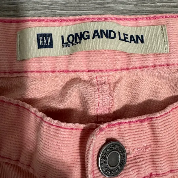 Y2K GAP Long and Lean Stretch Corduroy Pants Women Peach‎ Pink Flare Size W30 - Image 3