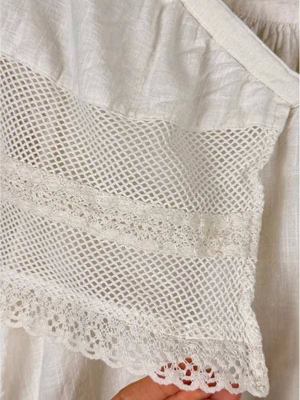 White Crochet Lace Old Navy Short Sleeve Peasant Top L - Image 7