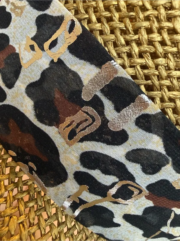 Source Unknown Straw Wide Brim Hat with Leopard Band - Brown - Image 9