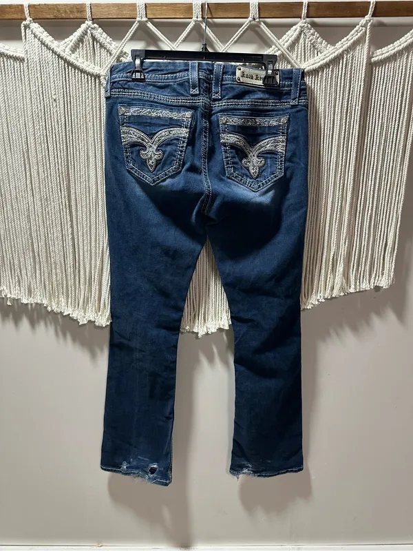 Rock Revival Dark Blue Women's Bootcut Jeans with Embroidered Pockets - Image 2