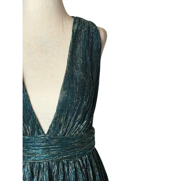 Lulus Ailey Skater Dress Women Small Teal Blue Gold Metallic Mini Party Prom - Image 5