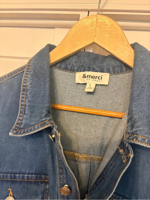 &merci Denim Jumpsuit Size Large - Image 8