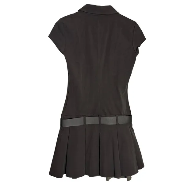 Zara Gray Dark Academia Blogger Box Pleated Drop Waist Belted Polo Mini Dress S - Image 10