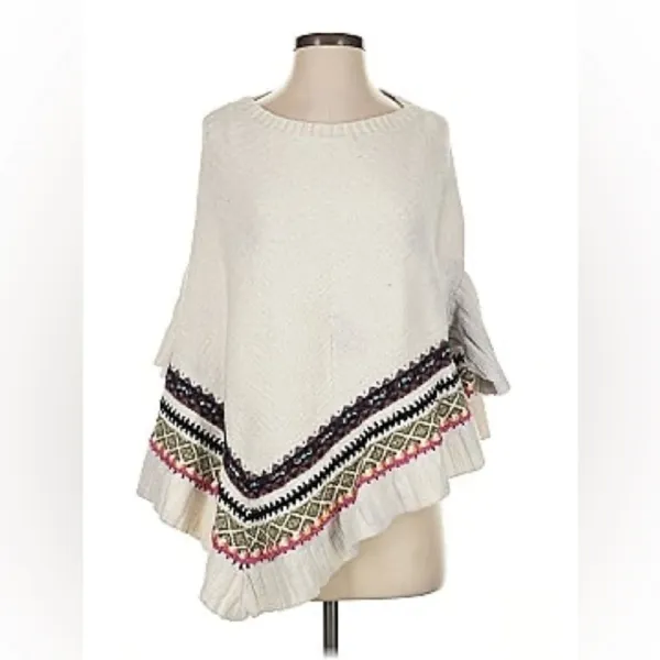 ANTHROPOLOGIE X Sleeping in Snow Woodland Fair Isle Pullover Poncho Size XS/S - Image 4