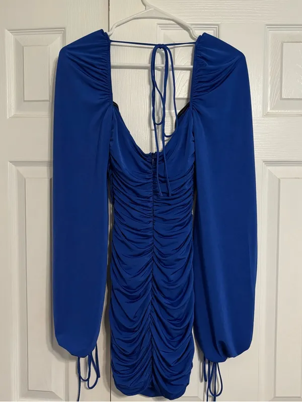 Lucy In The Sky Deep V Shimmer Dress Blue - Image 2