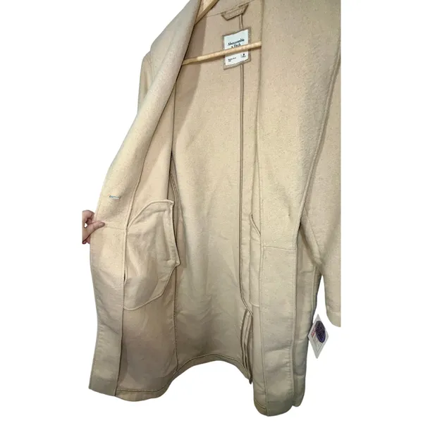 Abercrombie & Fitch Tan Cream Wool Collared Overcoat Pea Coat Jacket Womens Sz M - Image 5